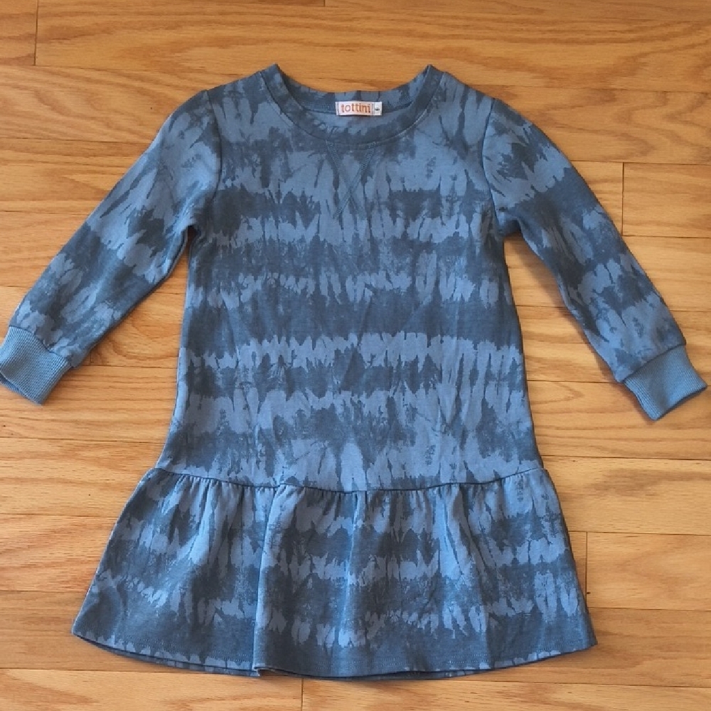 Tottini Long Sleeve Blue Tie-Dye Casual Kids Dress Size 6 NWOT